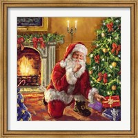 Framed Santa at tree with present