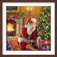 Framed Santa at tree with present