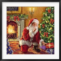 Framed Santa at tree with present