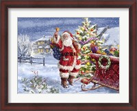 Framed Santa ringing bell with Sleigh