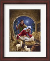 Framed Holy Family with sheep