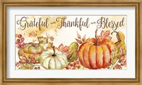 Framed Watercolor Harvest Pumpkin Grateful Thankful Blessed