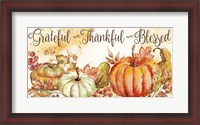 Framed Watercolor Harvest Pumpkin Grateful Thankful Blessed