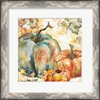 Framed 'Watercolor Harvest Teal and Orange Pumpkins I' border=