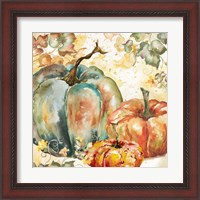 Framed 'Watercolor Harvest Teal and Orange Pumpkins I' border=