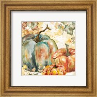 Framed Watercolor Harvest Teal and Orange Pumpkins I