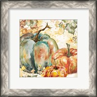 Framed Watercolor Harvest Teal and Orange Pumpkins I