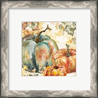 Framed 'Watercolor Harvest Teal and Orange Pumpkins I' border=