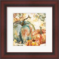 Framed Watercolor Harvest Teal and Orange Pumpkins I