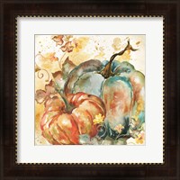 Framed 'Watercolor Harvest Teal and Orange Pumpkins II' border=