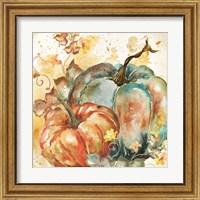 Framed 'Watercolor Harvest Teal and Orange Pumpkins II' border=