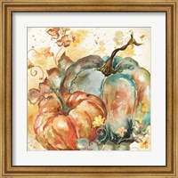 Framed Watercolor Harvest Teal and Orange Pumpkins II