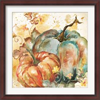 Framed Watercolor Harvest Teal and Orange Pumpkins II