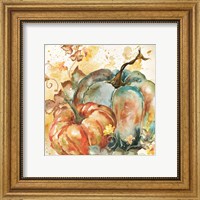 Framed Watercolor Harvest Teal and Orange Pumpkins II