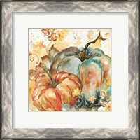 Framed 'Watercolor Harvest Teal and Orange Pumpkins II' border=
