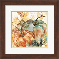 Framed Watercolor Harvest Teal and Orange Pumpkins II