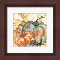 Framed 'Watercolor Harvest Teal and Orange Pumpkins II' border=