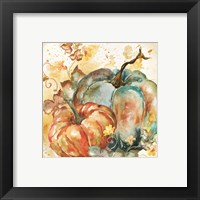 Framed 'Watercolor Harvest Teal and Orange Pumpkins II' border=