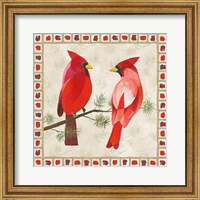 Framed Festive Birds Two Cardinals