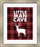 Framed Little Man Cave - Deer Red Plaid Background