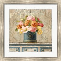 Framed Tulips in Teal and Gold Hatbox