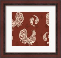 Framed Woodcut Rooster Patterns