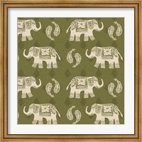 Framed Woodcut Elephant Patterns
