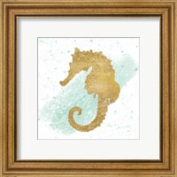 Framed 'Silver Sea Life Seahorse no Gold Splatter' border=