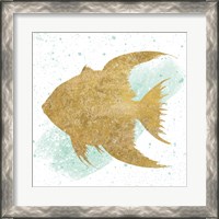 Framed 'Silver Sea Life Aqua Fish no Gold Splatter' border=