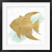 Framed Silver Sea Life Aqua Fish no Gold Splatter