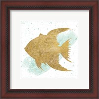 Framed 'Silver Sea Life Aqua Fish no Gold Splatter' border=