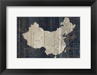 Framed Old World Map Blue China
