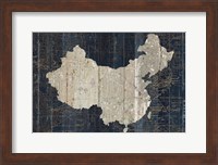 Framed Old World Map Blue China