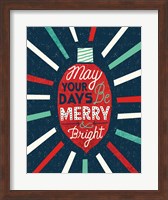 Framed Festive Holiday Light Bulb Merry and Bright