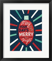 Framed Festive Holiday Light Bulb Merry and Bright