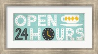Framed Retro Diner Open 24 Hours Panel