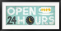 Framed Retro Diner Open 24 Hours Panel