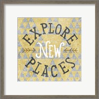 Framed 'Mod Triangles Explore New Places Gold' border=