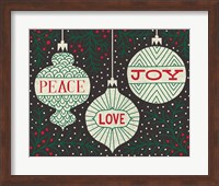 Framed Jolly Holiday Ornaments Peace Love Joy