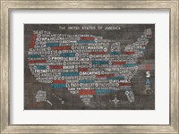 Framed US City Map on Wood Gray