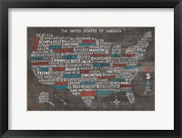 Framed US City Map on Wood Gray