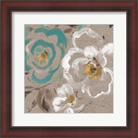 Framed 'Brushed Petals III Teal' border=