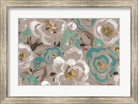 Framed Brushed Petals I Teal