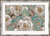 Framed Brushed Petals I Teal