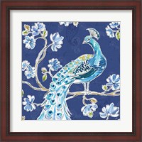 Framed Peacock Allegory IV Blue