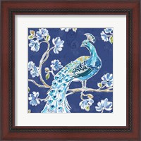 Framed Peacock Allegory IV Blue