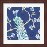 Framed Peacock Allegory III Blue