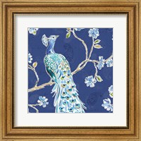 Framed Peacock Allegory III Blue