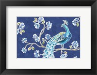 Framed Peacock Allegory II Blue