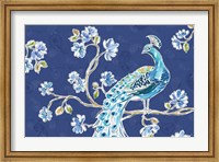 Framed Peacock Allegory II Blue